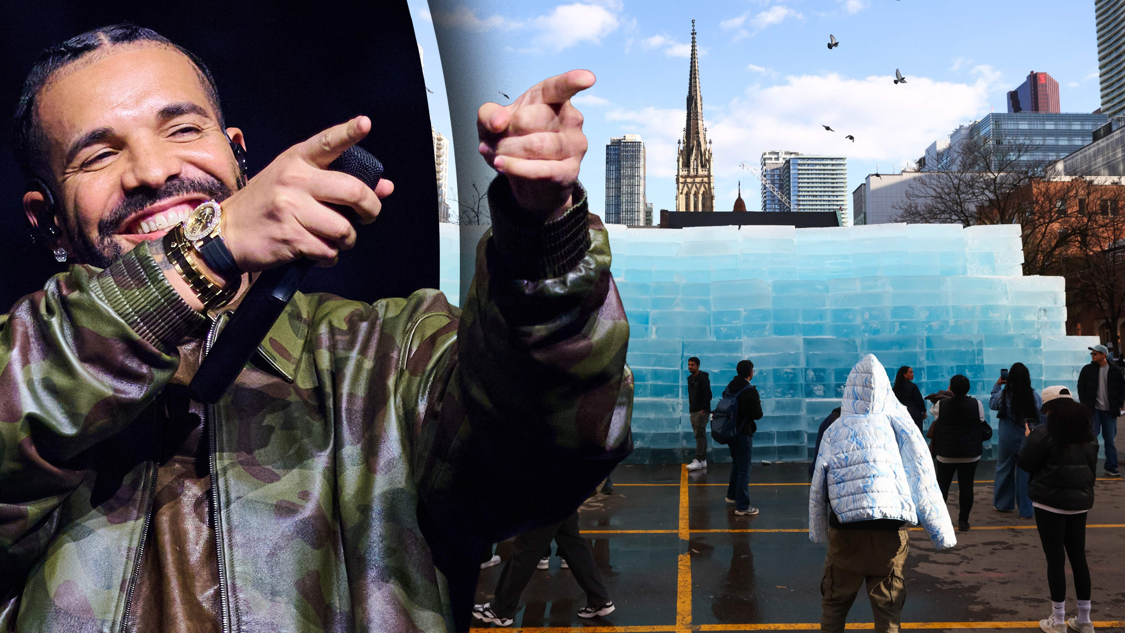 IJskoude marketingstunt: rapper Drake laat honderden ijsblokken plaatsen in Toronto om albumreleasdatum aan te kondigen